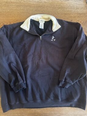 Vintage Disney Men's Navy Quarter-Zip Sweater with Cream Contrast Collar